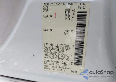 2013 Nissan Altima 2.5 from USA, damaged, VIN 1N4AL3AP4DN516305